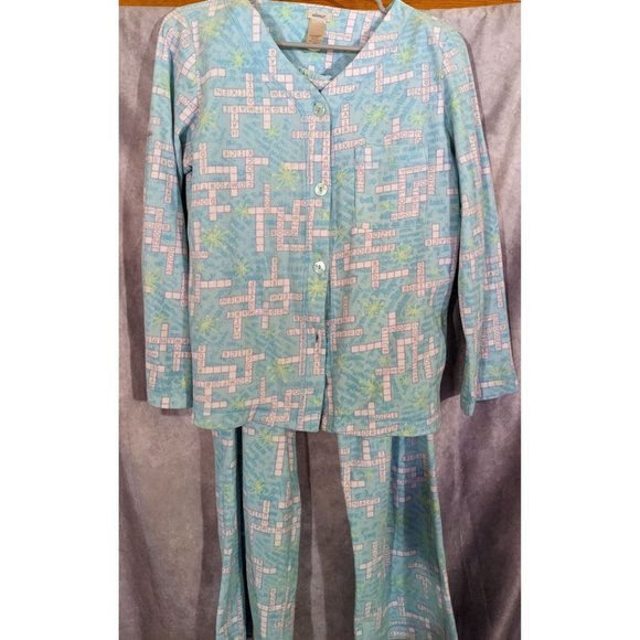 Adonna Blue and Pink Crossword Pajama Set - Picture 1 of 4